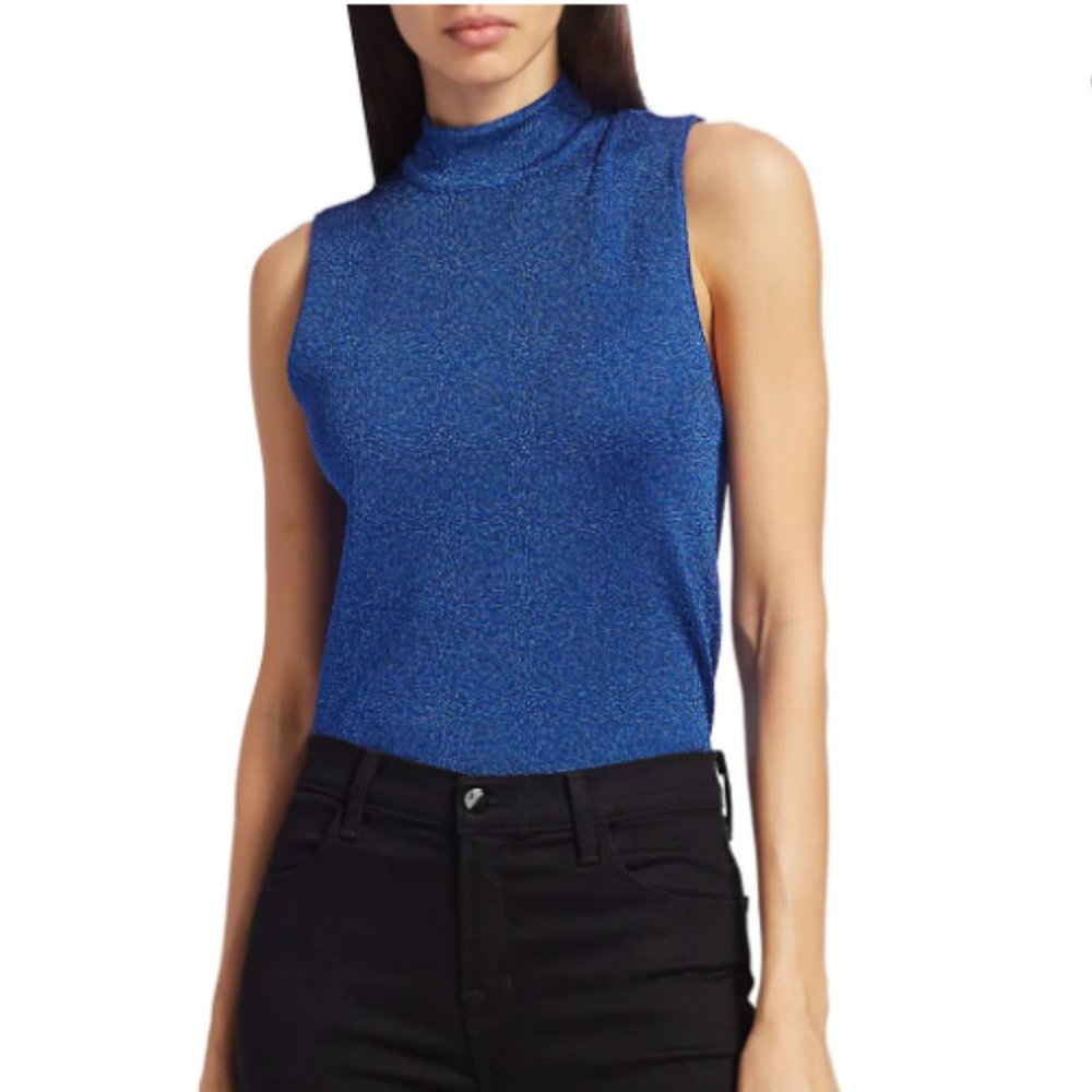 Alice + Olivia Lanie Metallic Knit Sleeveless Top Size M Blue